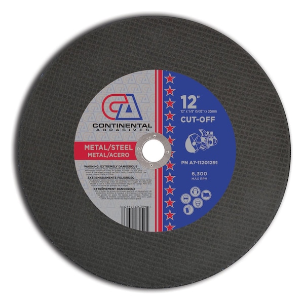 Continental Abrasives 12" x 1/8" (5/32) x 20mm Triple Reinforced High Speed Gas or Electric Abrasive Saw Blade for Metal A7-11201291 - main